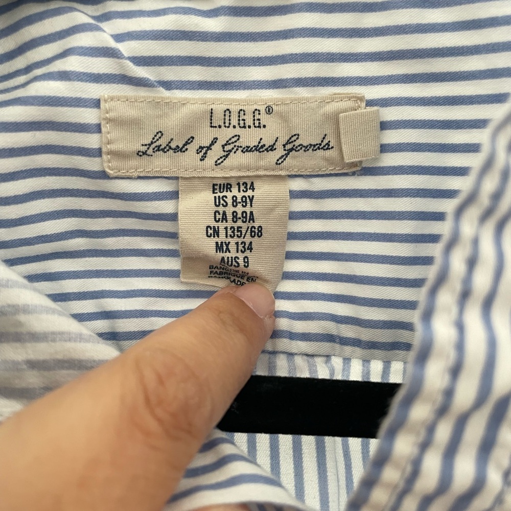 Kids Blue & White Striped Button-Down Shirt - Picture 2 of 5